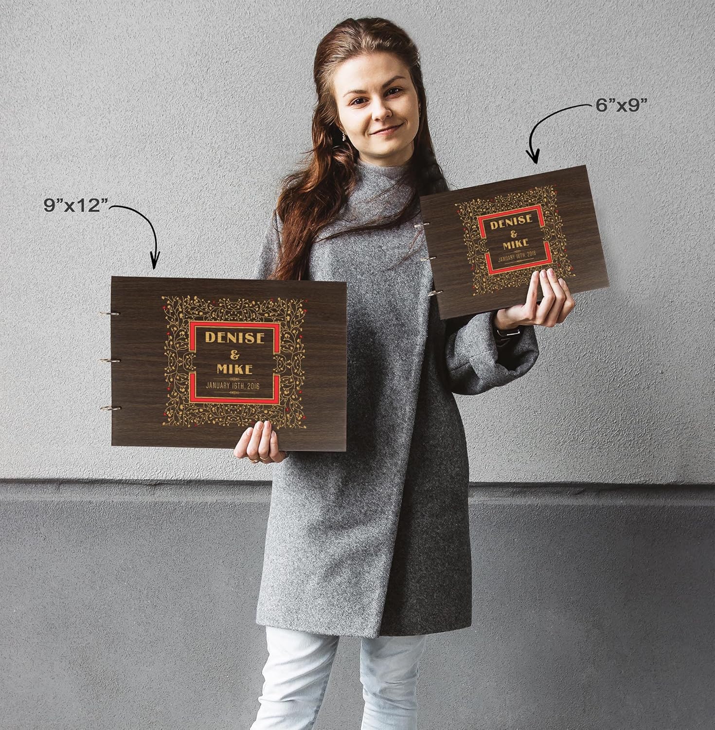 Darling Souvenir Personalized Engraved Laser Cut Wedding Guest Book Wooden Cover Sign-in Book Registry Guestbook Scrapbook-WM