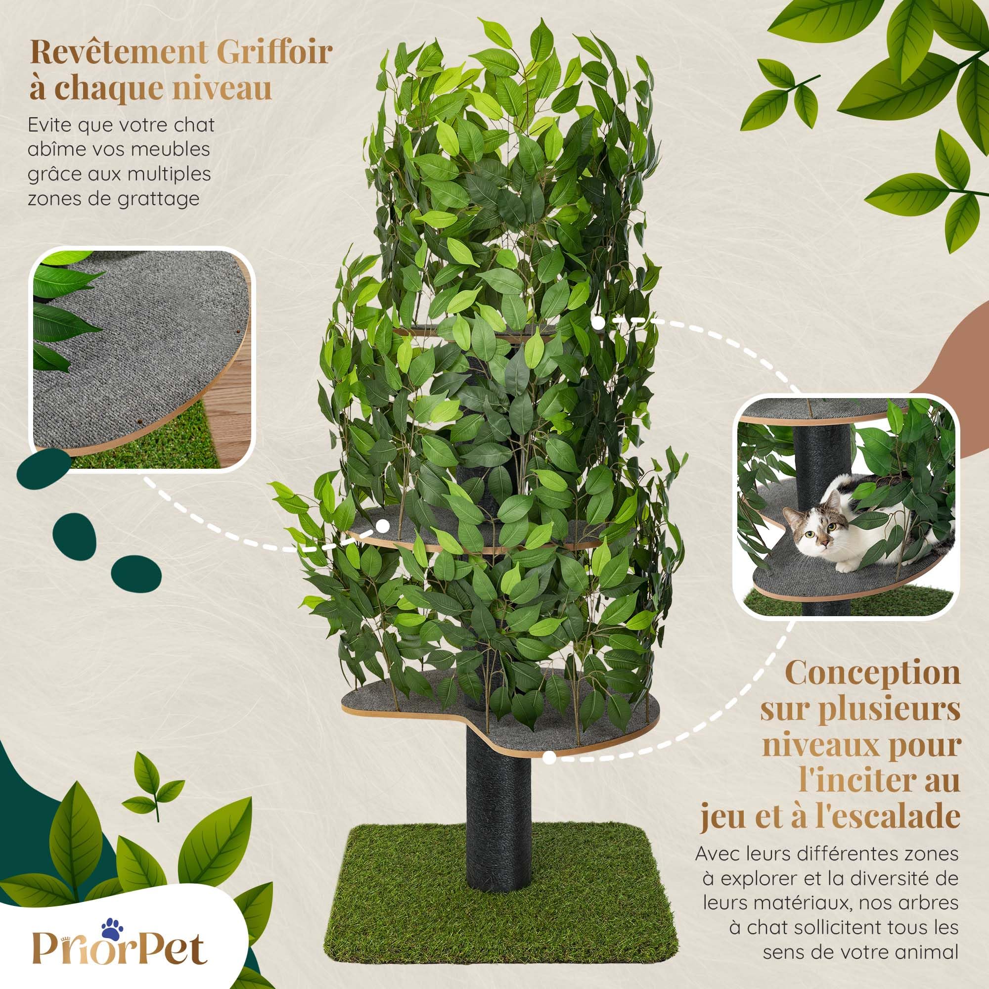 Arbre à Chat pour Grimper, se Cacher et Dormir - Griffoir Breveté à Feuilles interchangeables, Plusieurs Niveaux, Montage Facile - Matériaux sans Danger pour Les Animaux, très Solide