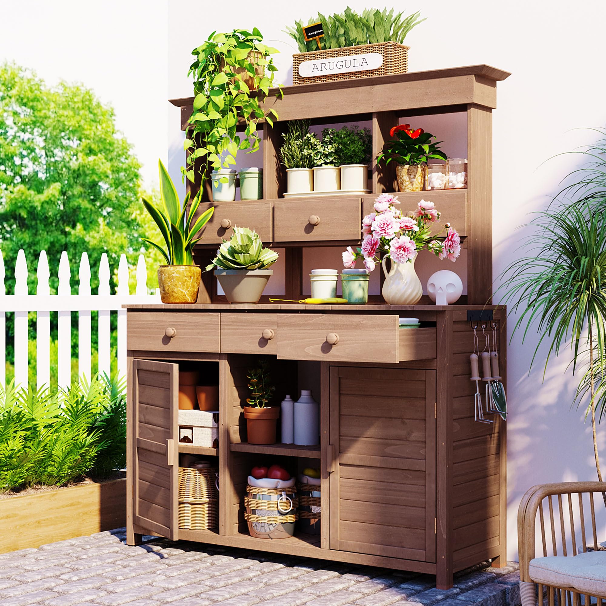Amazon.com - JIVOIT Outdoor Wood Workstation Table, 65.7'' H Tall