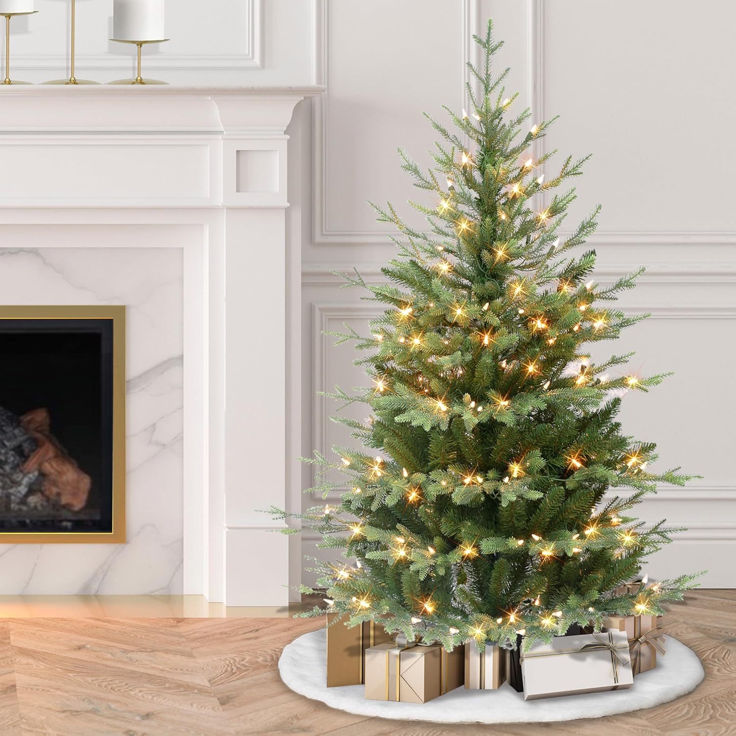 4.5 ft Pre-lit Slim Balsam Fir Tree, 1069 PE/PVC Tips, 200 UL Clear Incandescent Lights