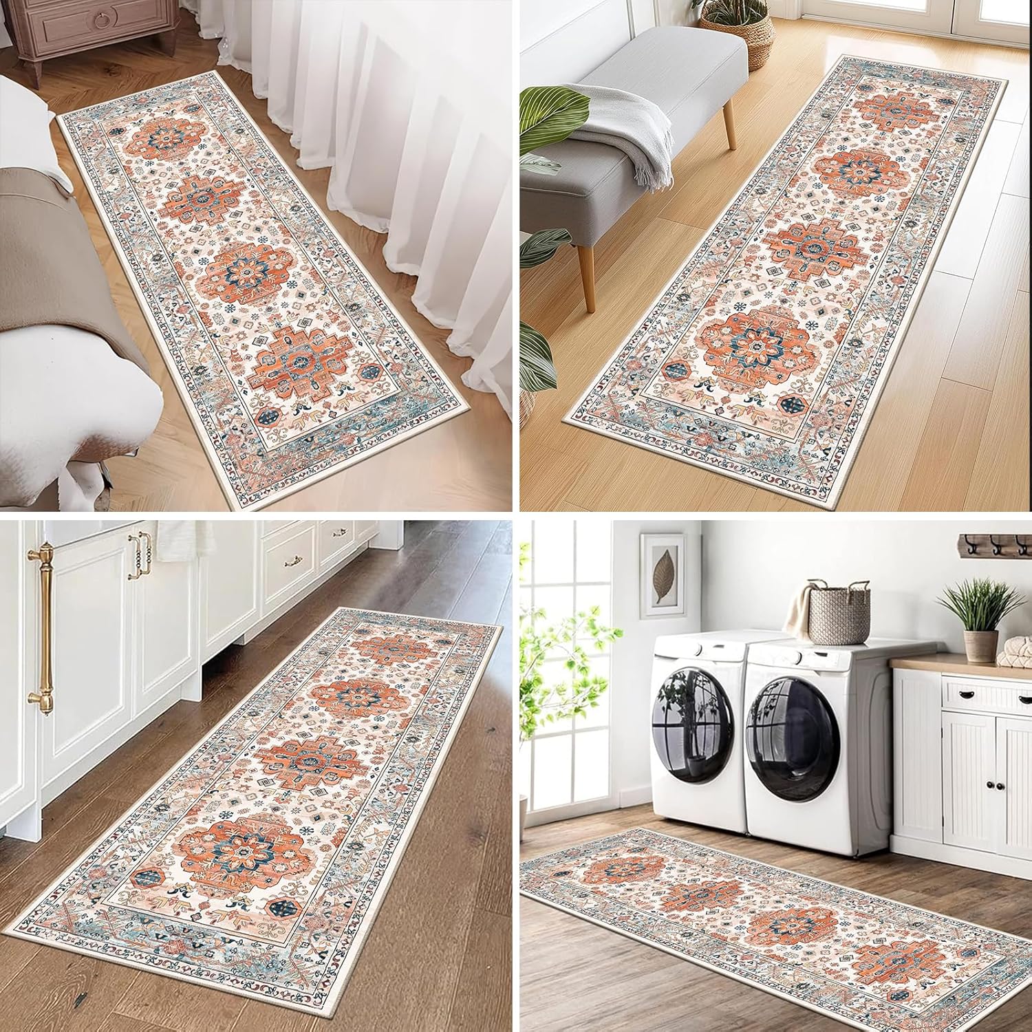 Pauwer Boho Hallway Runner Rug 2x6 Washable Entryway Area Rugs Non Slip Farmhouse Vintage Floor Mat Carpet Runner for Hallways Laundry Room Kitchen Bathroom Bedroom