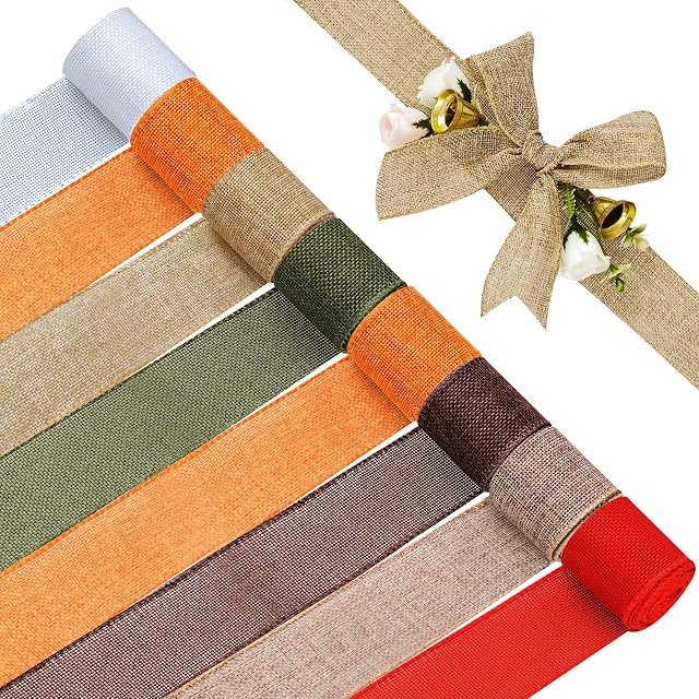 Ailesiy 8 Colors Burlap Ribbon - 28 Yards Irish Wired Ribbon Rolls for Gift Wrapping Bows Wreaths, Rustic Crafts Supplies for St. Patrick's Day Gift Wrapping Bows, Spring Rustic Handmade Supplies, 2in