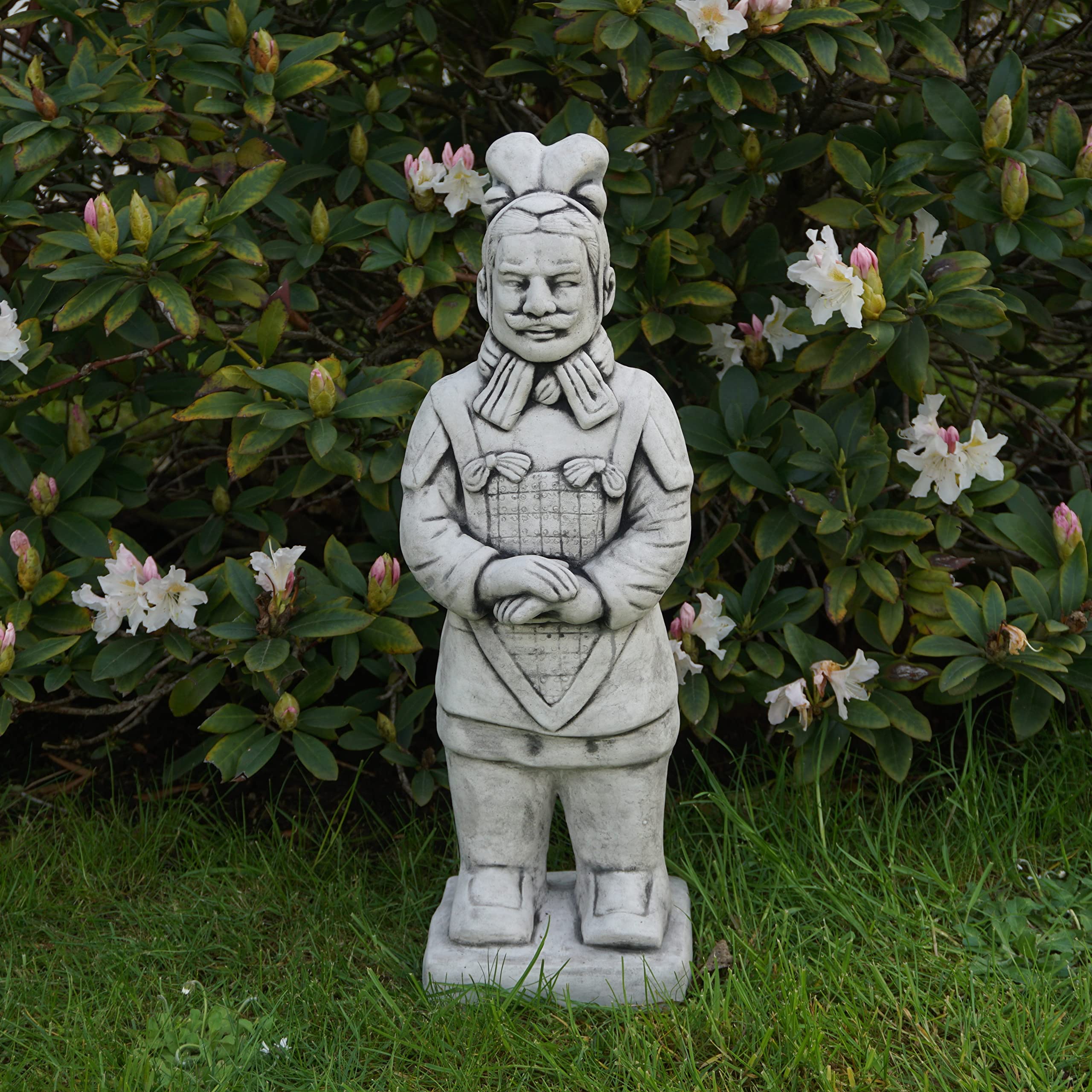 gartendekoparadies.de Terrakotta-Krieger, Steinfigur, 60 cm, 17 kg, Grau | Steinguss, Frostsicher für Aussenbereich, Asiatische Gartendeko