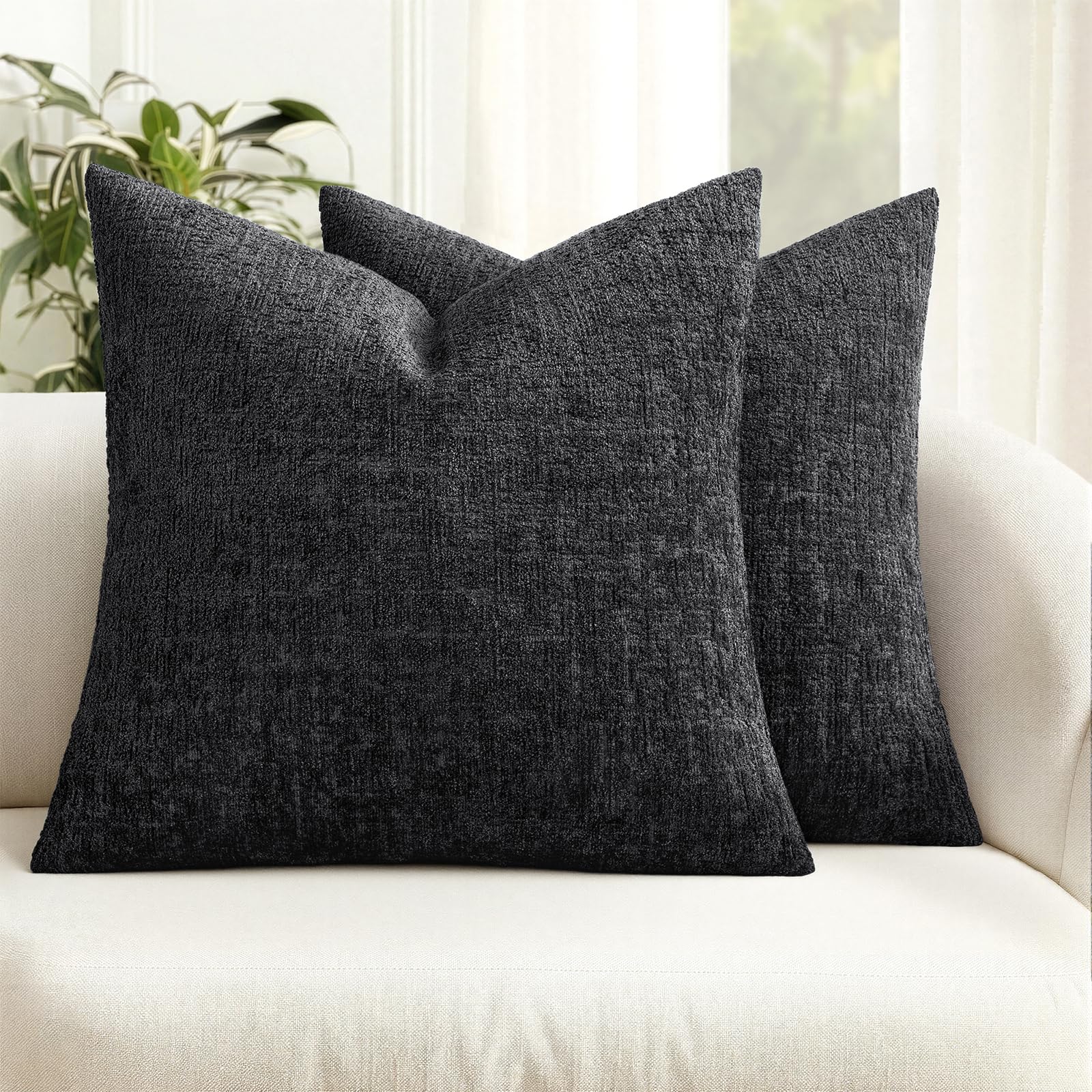 MIULEE Decorative Throw Pillow Covers 18x18 Pack of 2 Beige Couch Pillow Covers Soft Cozy Textured Chenille Pillowcases for Home Decor Sofa Living Room Cushion Bedroom — view 12