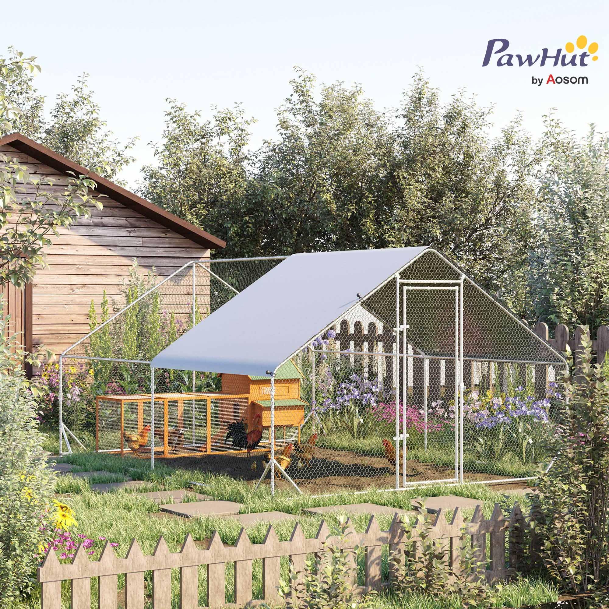 PawHut Enclos pour Poules XXL 12 m² Volière Extérieur Parc Grillagé 3x4x2m | Chenil, Volière, Parc Grillagé, Acier Galvanisé