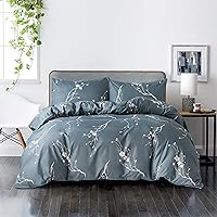 Vista 2 de HSKIKWN Juego de funda de edredón de flor de ciruelo, tamaño King, juego de edredón floral azul de 104 x 90 pulgadas, 3 piezas con 1 funda