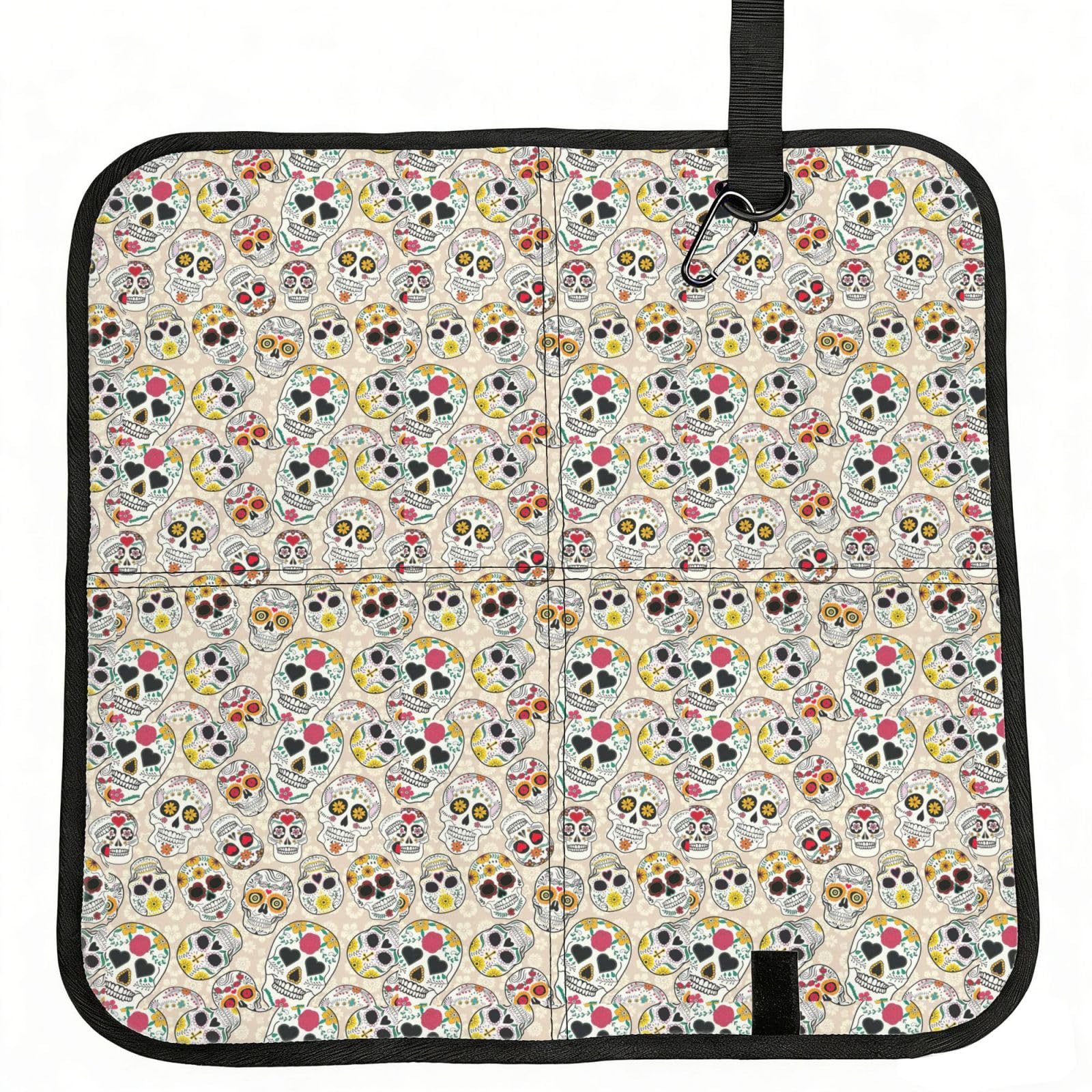 SDEGTHO Mexican Skull1 Printed Foldable Seat Pad with Closure, Lightweight Cushion for Airplane Travel Camping