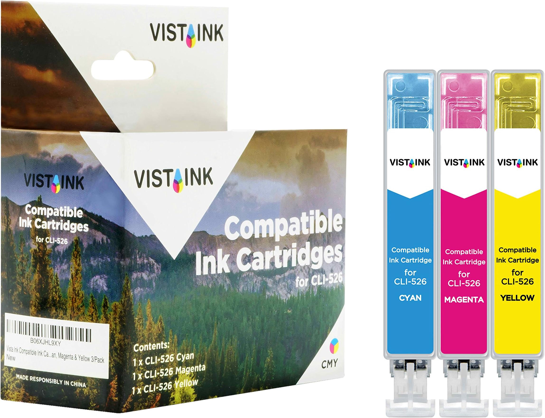 Vista Ink Replacement for Canon CLI 526 Ink Cartridges High Yield Capacity C/M/Y - 3 Pack & Compatible with Canon Pixma iP4850, MG5150, MG5250, MG6150, MG8150, iX6550, MX88 Printer