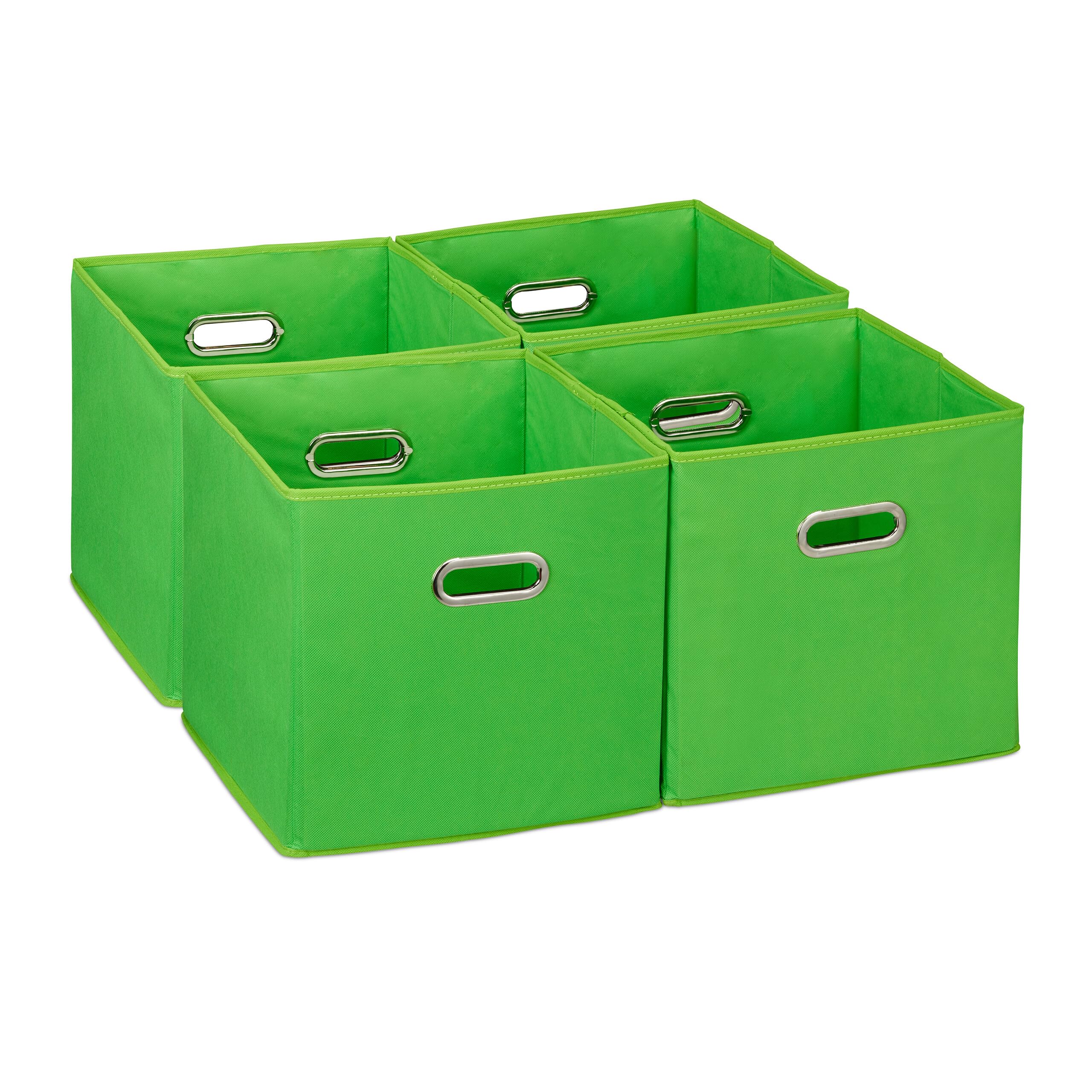 Relaxdays Set of 4 Storage Box, Foldable Shelf Baskets, 30 x 30 x 30 cm, Handle Holes, Foldable Organiser Bins, Green