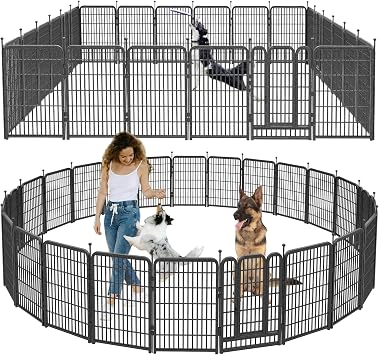 Dog Playpen Outdoor, 32" Height*24Panels Dog Fence with Anti-Rust Paint Finish for Large/Medium/Small Dogs, Portable Pet Playpen for Puppy Yard, Camping Play