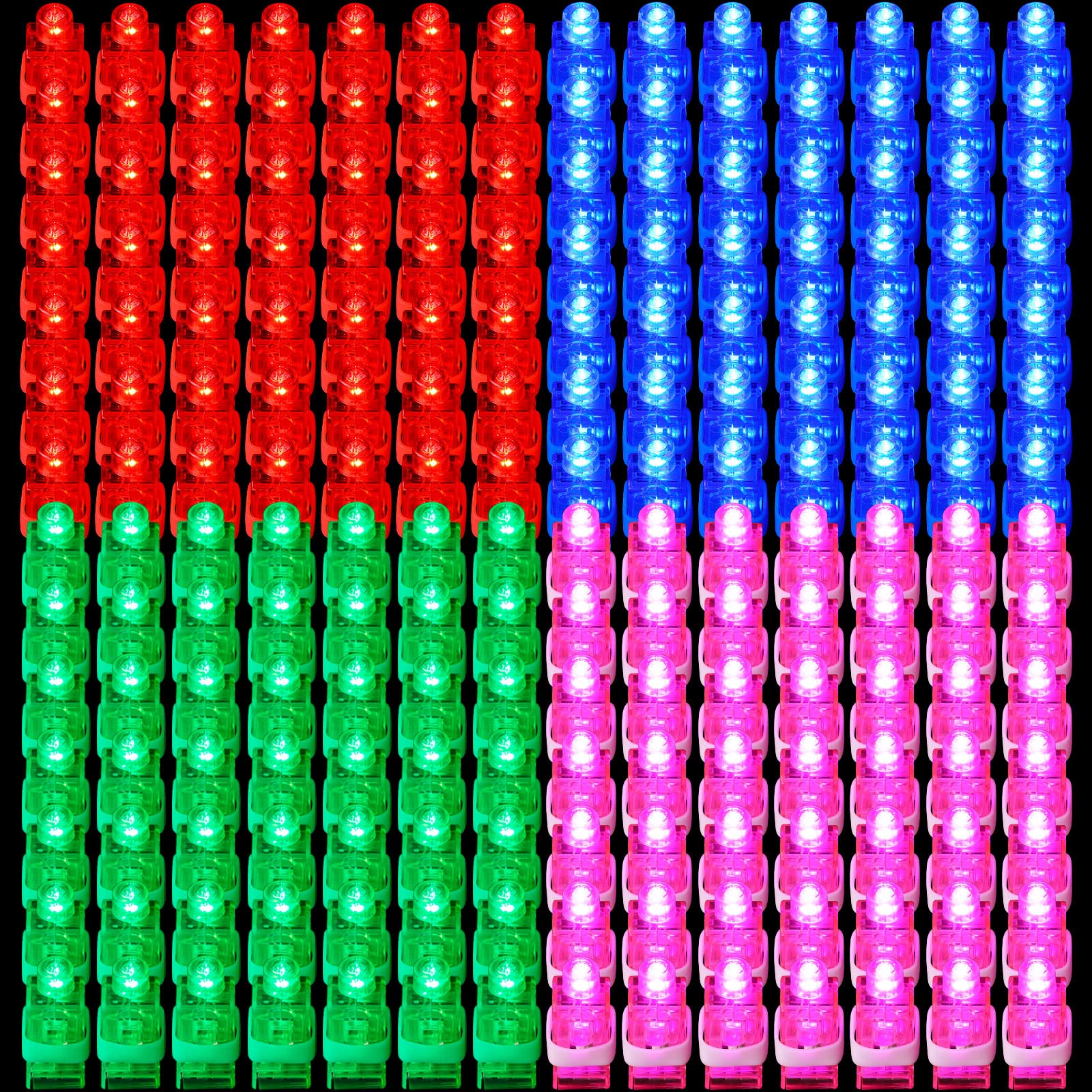Tuanse 300 Pieces Finger Lights LED Finger Flashlights Glow Rings LED Party Favors Glow in the Dark for Birthday Wedding Party, 4 Colors(Red, Blue, Green, Pink)