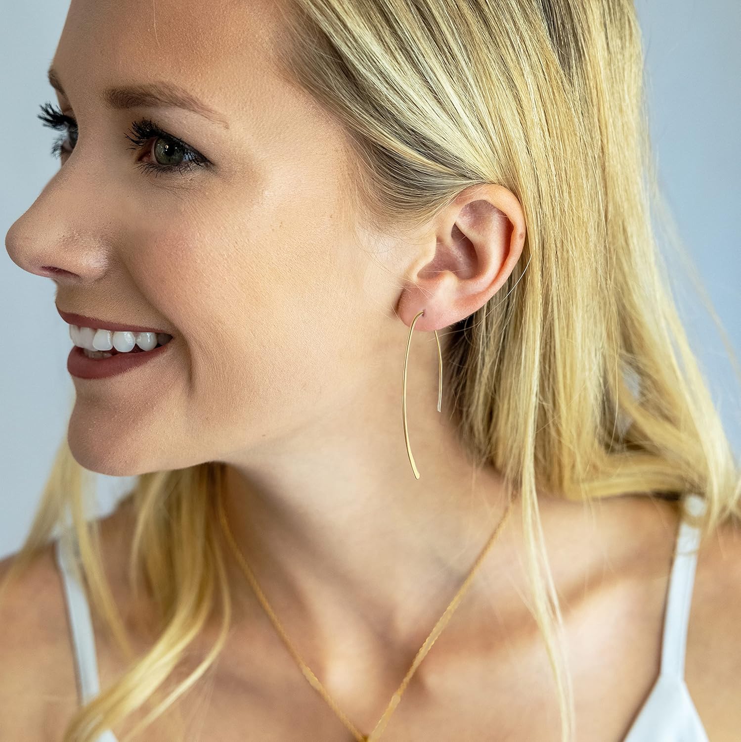 Altitude Boutique Upside Down Open Hoop Earrings - Lightweight Hypoallergenic Wire Dangle Drop Threader Earrings in Gold, Rose Gold, or Silver | Delicate Jewelry - Image 6