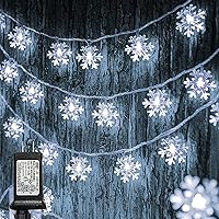 Vista 8 de Dazzle Bright Guirnalda de luces de copos de nieve de Navidad, 100 luces LED de 49 pies, impermeables, enchufables, con 8 modos para interiores
