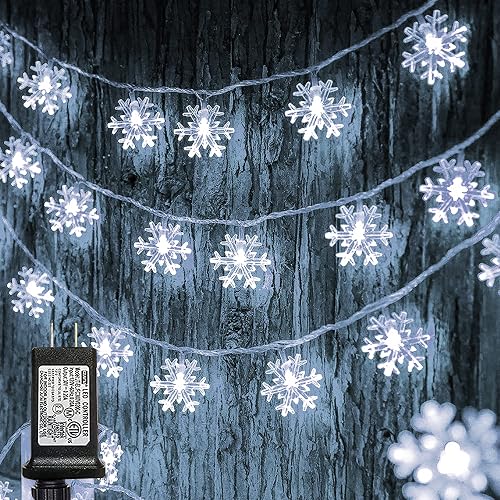 Dazzle Bright Christmas Snowflakes String Lights, 100 LED 49FT Waterproof