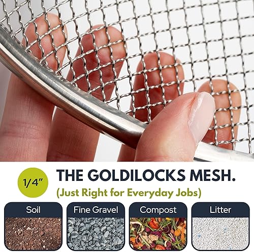 Miniatura 4 de Tamiz redondo para cubo de 5 galones (malla de 14 pulgadas), tamiz de jardín de acero inoxidable con asas