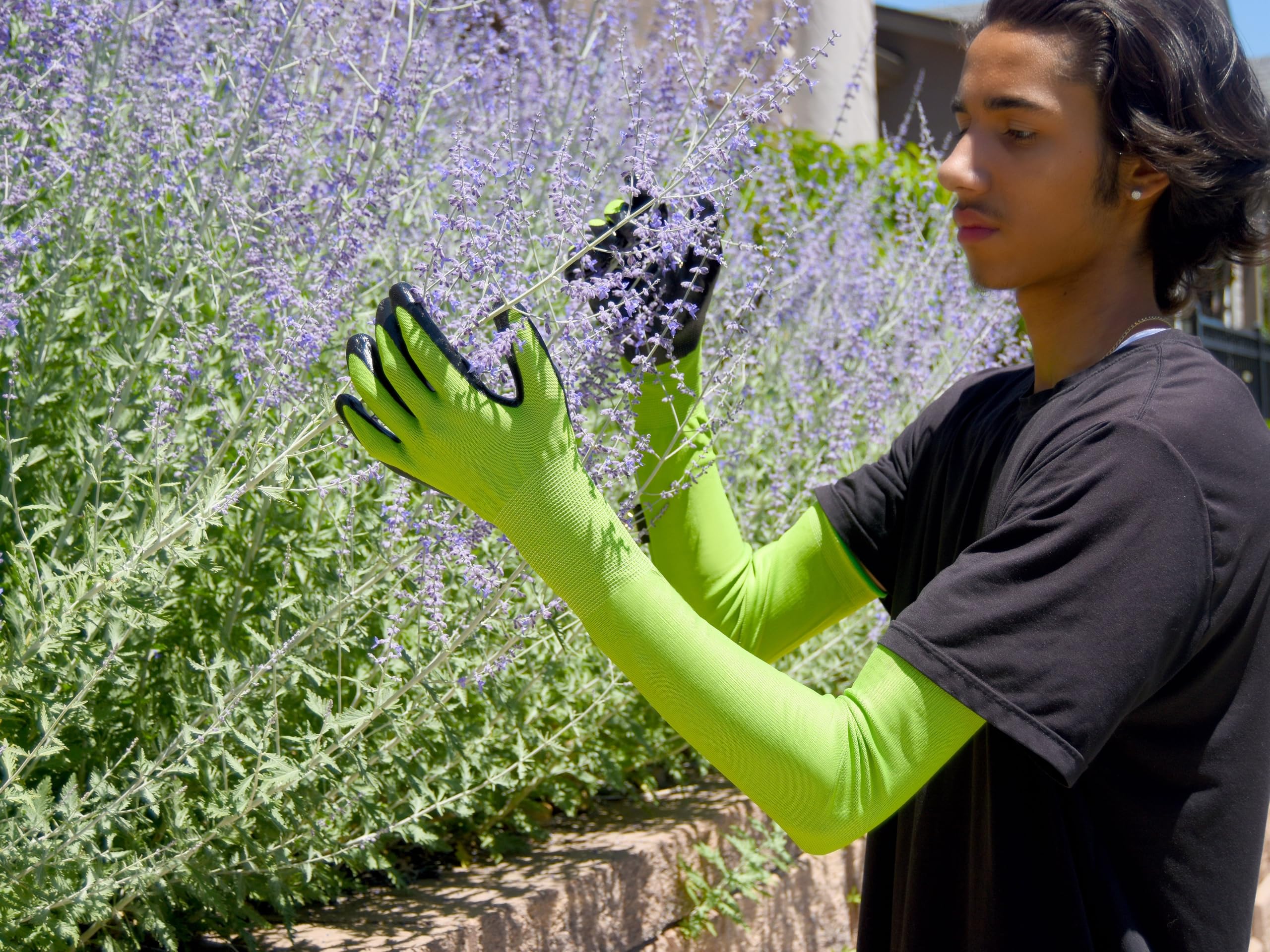 Par de guantes de jardinería de manga larga, antideslizantes, fuertes, duraderos y protectores, manguitos flexibles