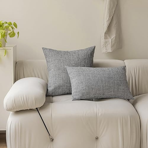 Miniatura 4 de Demetex Juego de 2 fundas de almohada lumbares con textura de lino de 12 x 20 pulgadas, color gris ceniza para sofá, silla y dormitorio, 12 x 20