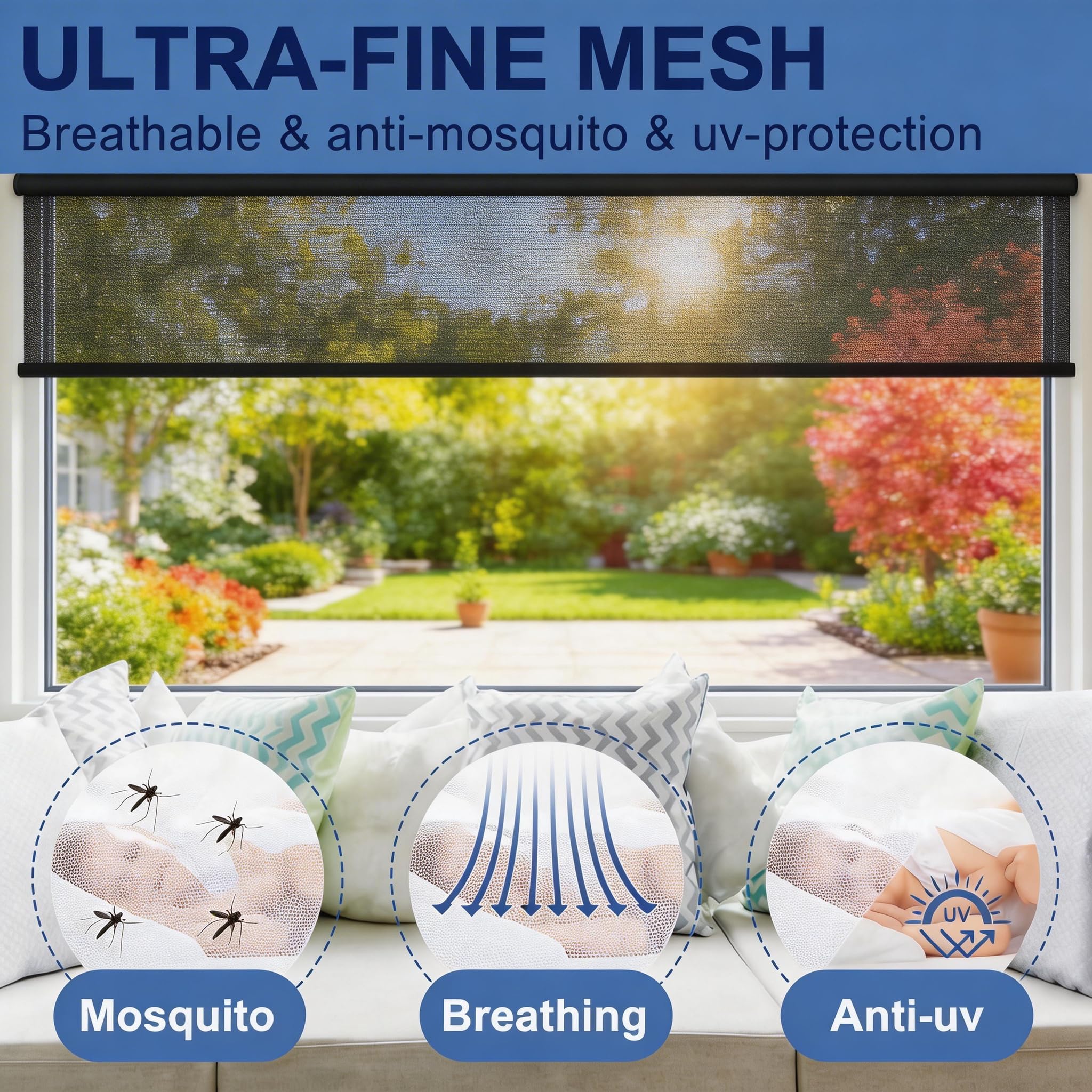 6 zanzariere per finestre，130 × 150 cm Rete per Zanzariera Adesiva,， Schermo Autoadesivo senza Fori per Finestre, autoadesiva, protezione dagli insetti, finestra con 6 rotoli di nastro adesivo (nero)
