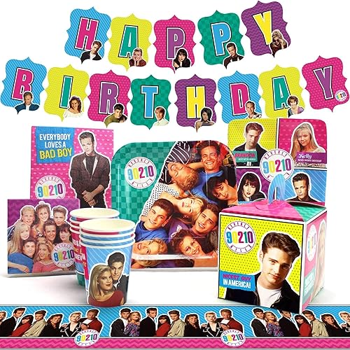 Beverly Hills 90210 - Fiesta con nuestro paquete estándar de decoraciones y suministros, perfecto para cumpleaños y eventos temáticos retro de los