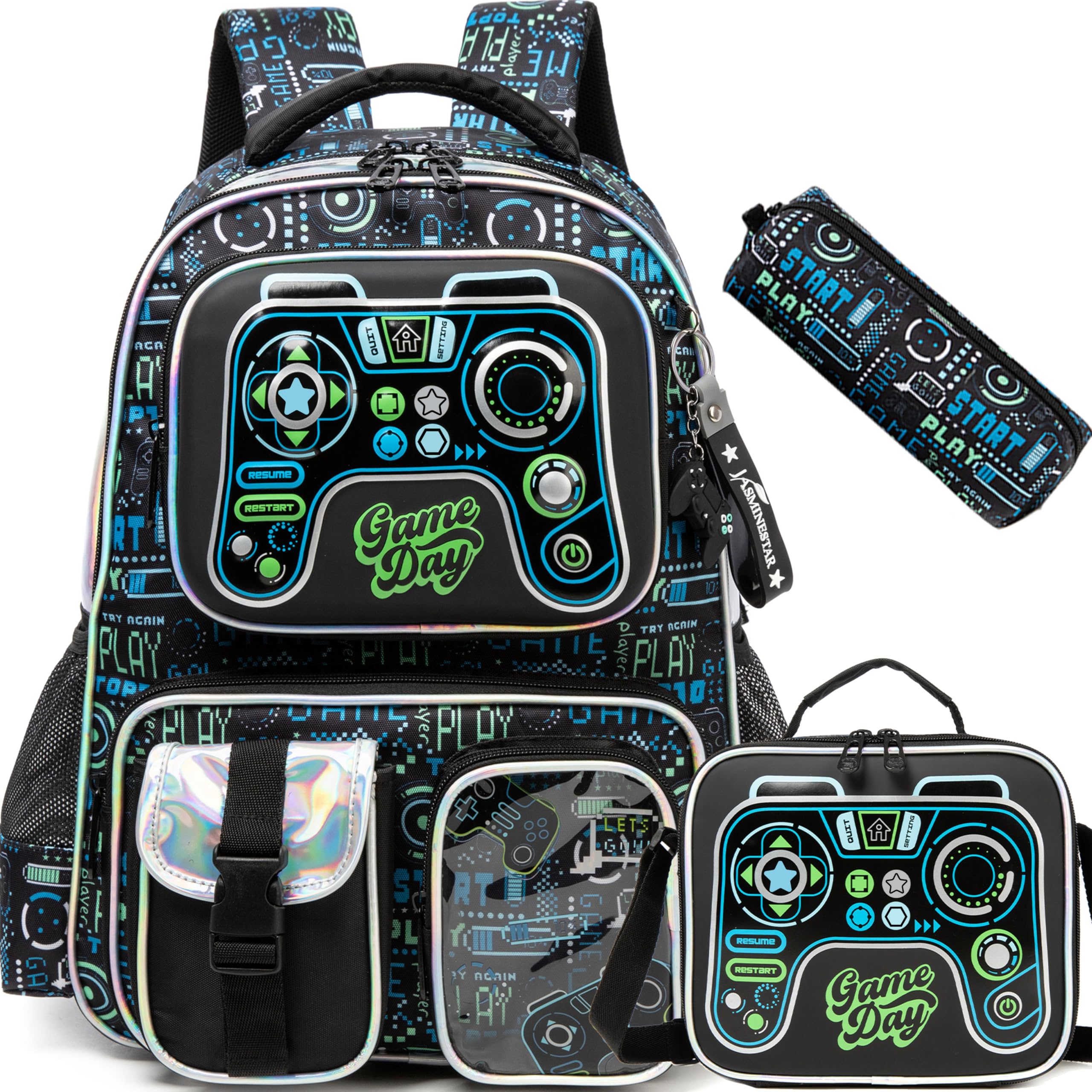 Meetbelify Backpacks for Boys School Backpacks for Elementary Students Ages 8-10 Kids Aesthetic Travel Backpack Laptop Bookbag with Lunch Box Pencil Case 3 in 1 Backpack Set for Boys