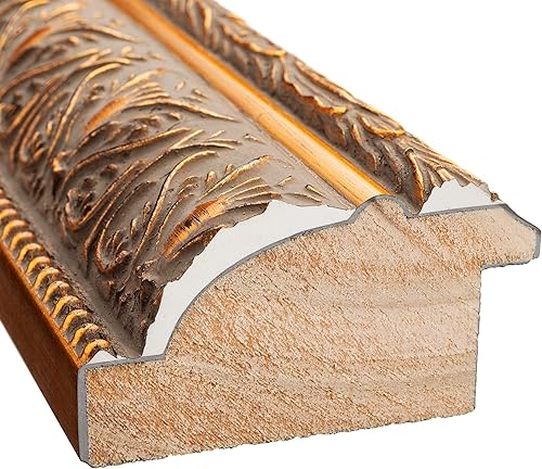 Miniatura 6 de Marco de fotos vintage de madera maciza dorada de 10 x 10 pulgadas, ancho de moldeo de 2.5 pulgadas, marco de fotos de museo de bronce adornado