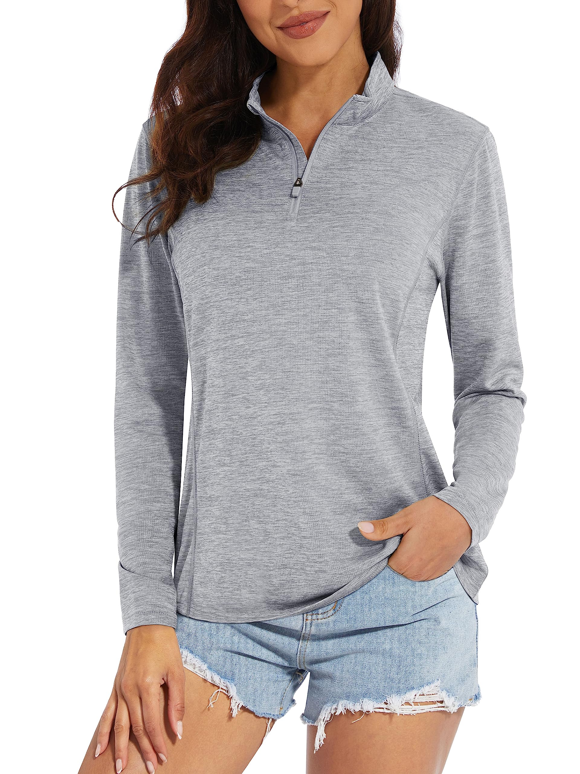 MAGCOMSEN Women's 1/4 Zip Shirts UPF 50+ Sun Protection Pullover Long Sleeve Quick Dry Workout Hiking Athletic Shirts