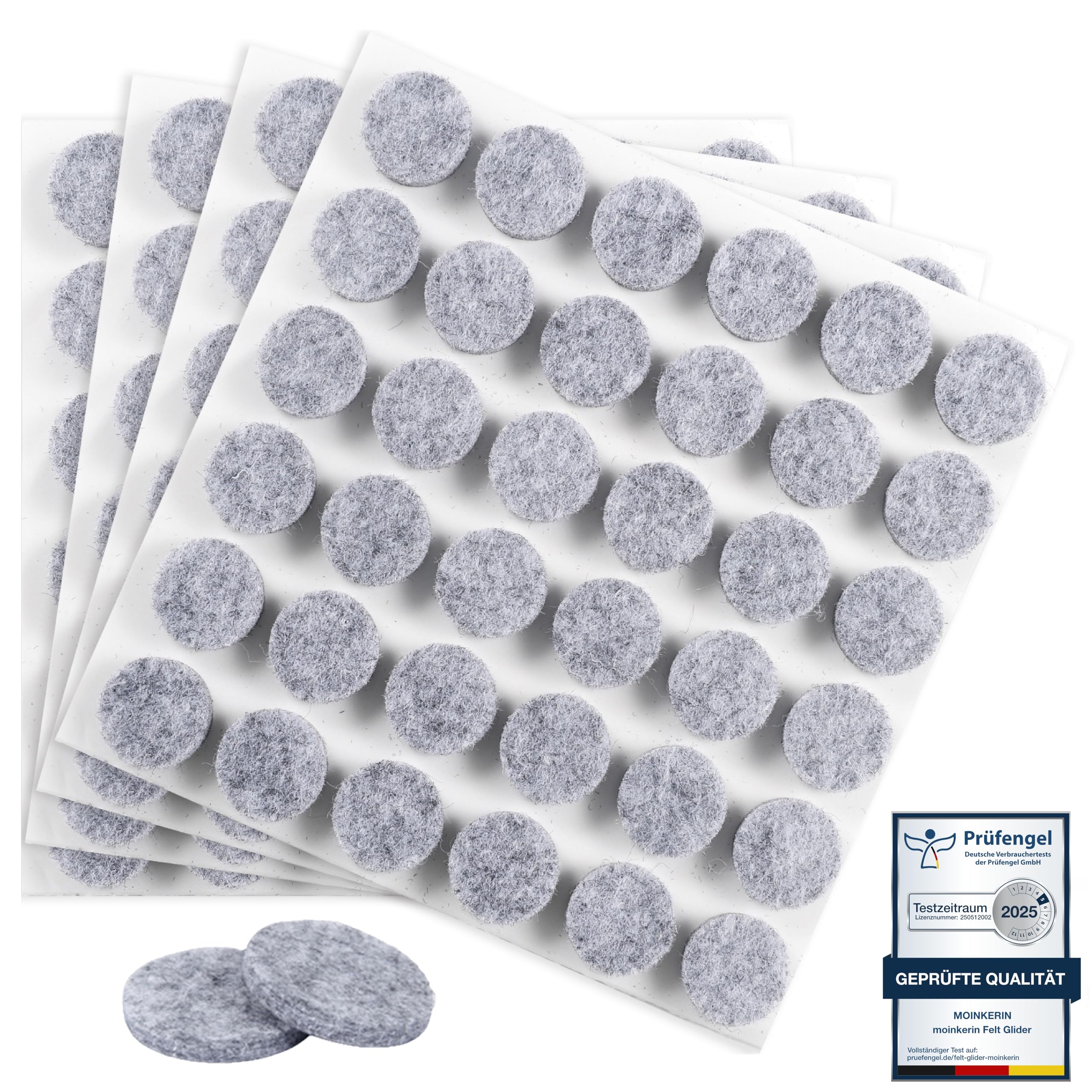 moinkerin 144 Stücke Filzgleiter Selbstklebend 15mm filzgleiter für stühle 5mm Dicke Möbel Filzgleiter für Möbelfüße Stuhlbeine, Hartholzböden (Grau, 15mm)