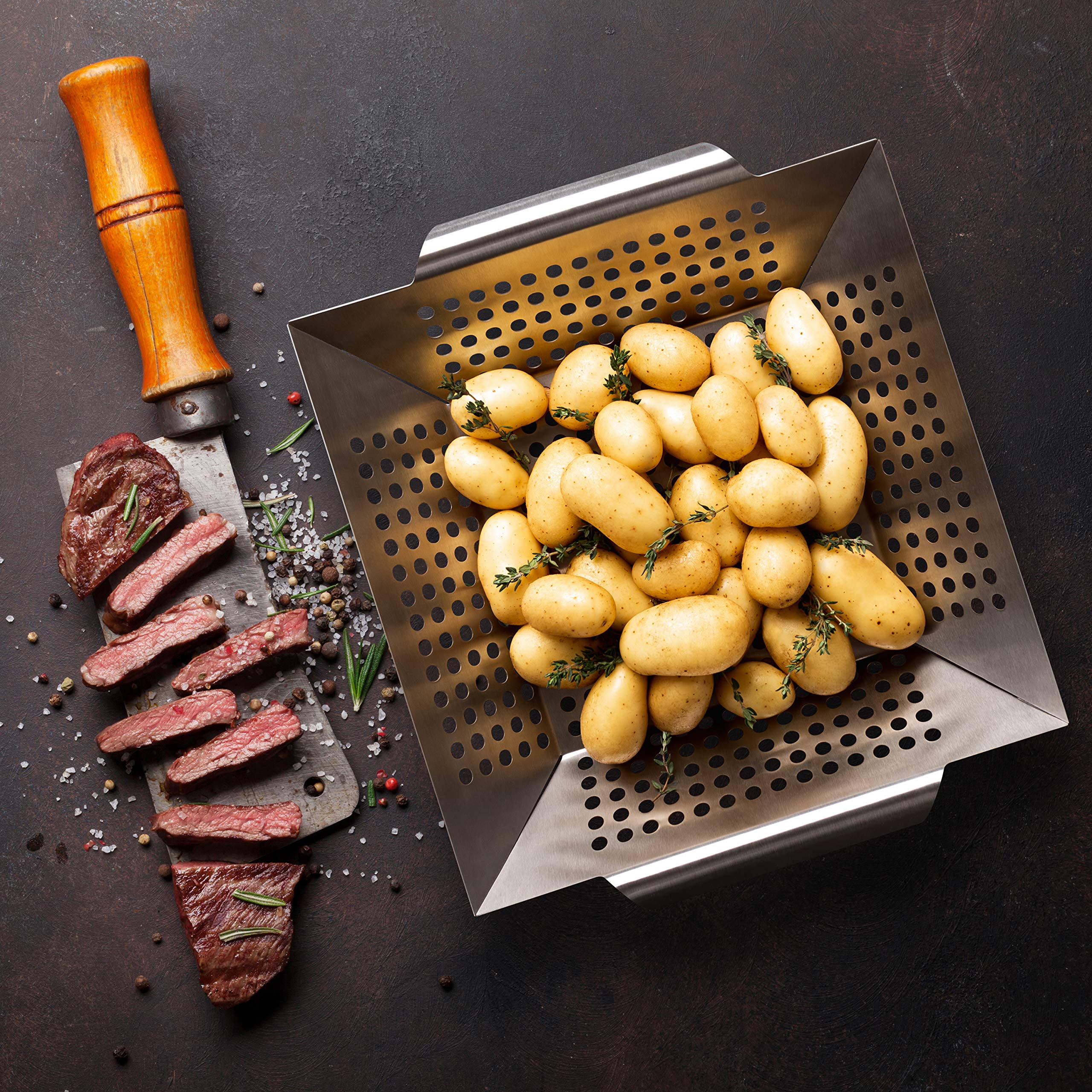 Blumtal Plat Cuisson Barbecue 29,5x 29,5x6 cm (L) 100% en Acier Inoxydable - Accessoire Pour Barbecue Electrique Idéal Pour Légumes Grillés - Convient à Tout Type De Grill - Passe Au Lave-Vaisselle