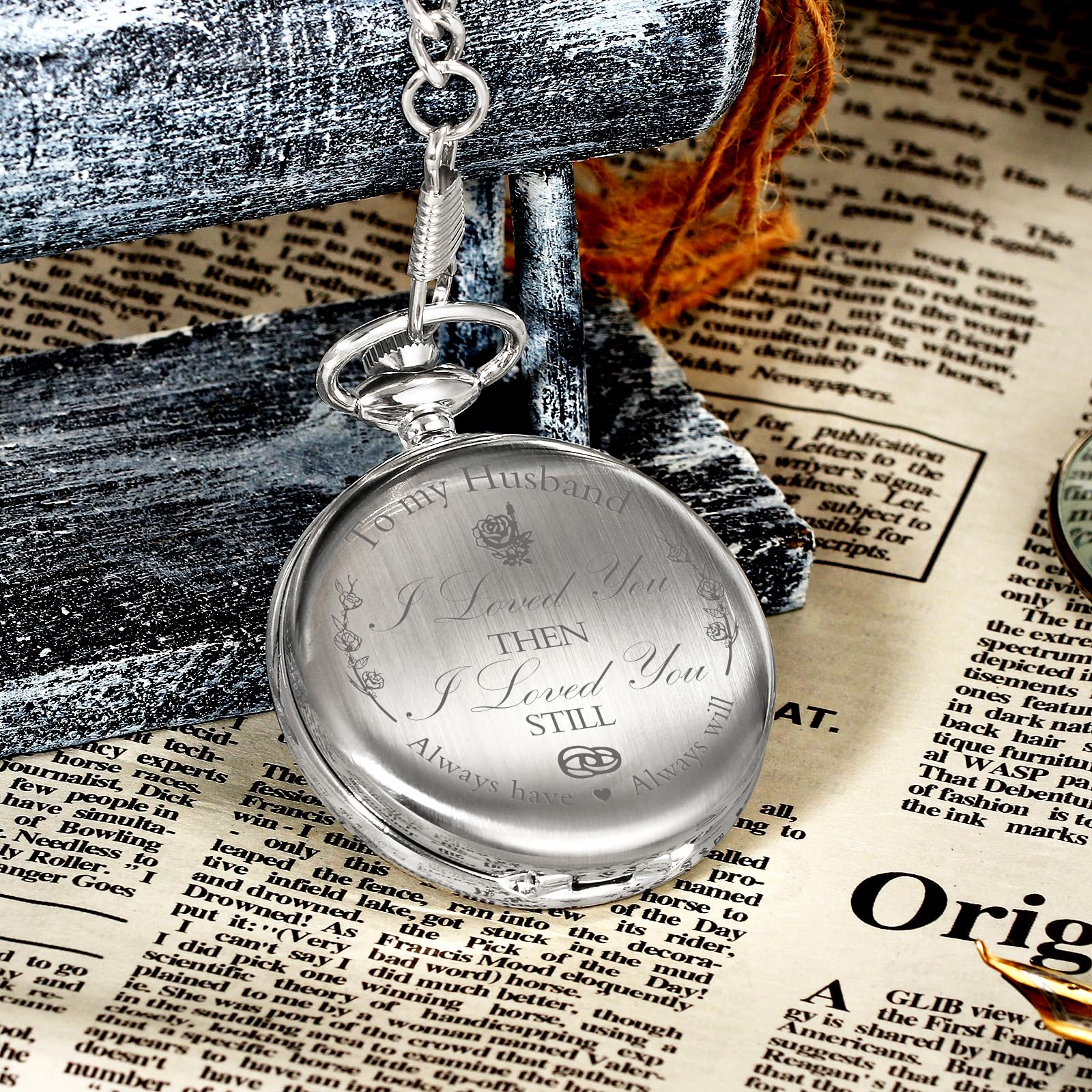 TREEWETO Pocket Watch Valentines Gift for Husband Gifts for Men Engraved to My Husband - Gift for Husband from Wife for Birthday Wedding Anniversary, Silver