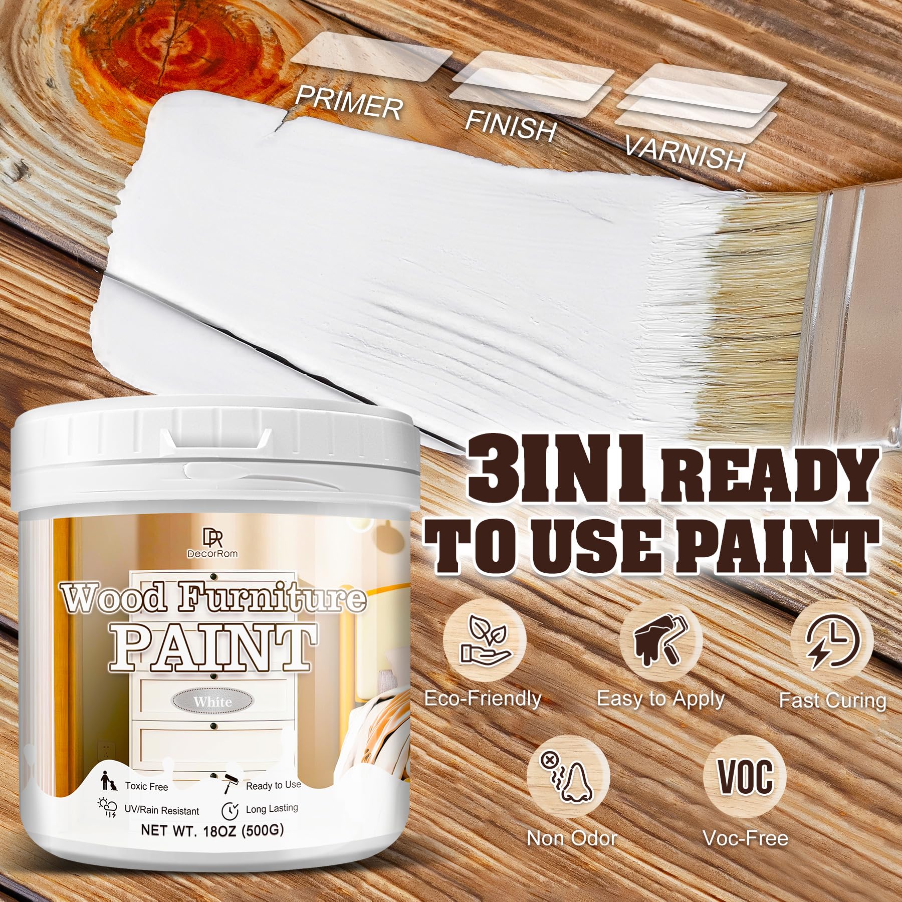Peinture Meuble Bois Blanc, 500g Peinture Bois Mat PrêT à L'Emploi Pour La RéNovation De Chaises, Tables, Armoires Et Commodes, à Base D'Eau Et Inodore, Pour L'IntéRieur Et L'ExtéRieur, Avec Outils