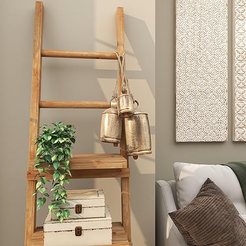 Miniatura 7 de Deco 79 - Campanas de vaca gigantes XL decorativas de metal dorado con cuerda de yute para colgar, juego de 3 campanas de 10 pulgadas, 8 pulgadas y