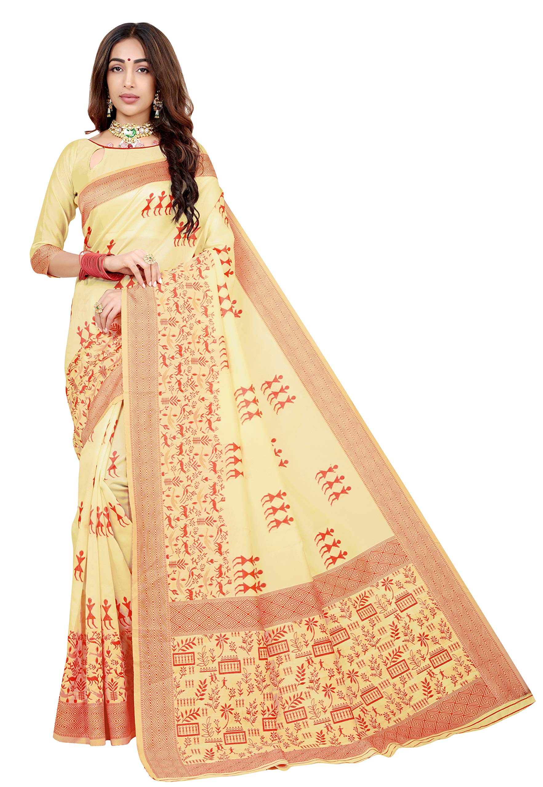 Glory Sarees Womens Banarasi Silk Saree (Gs_Bengali_Silk_102_White)