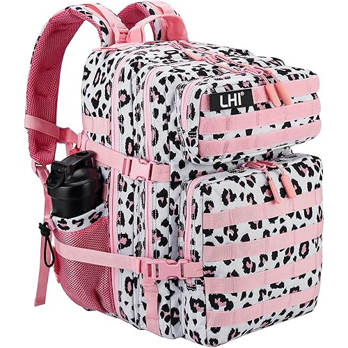LHI Military Tactical Backpack for Men and Women 45L Army 3 Days Assault Pack Bag Large Rucksack with Molle System - Pink Leopard