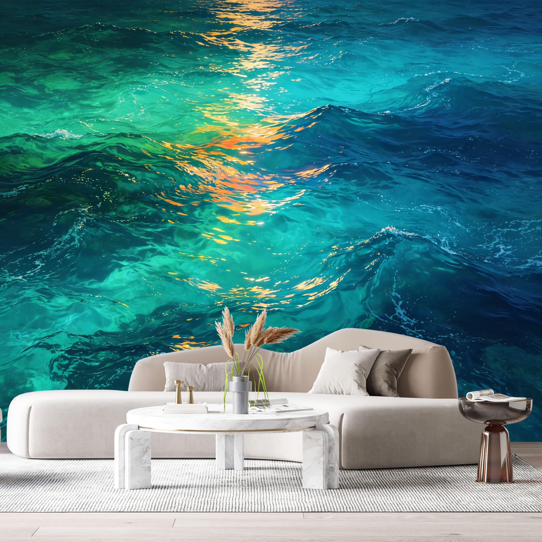 Custom Size Wall Murals Ocean Marine Waves Sun Reflection Abstract Watercolor SelfAdhesive Wall Fabric Removable Large Wallpaper for Photo Living Room