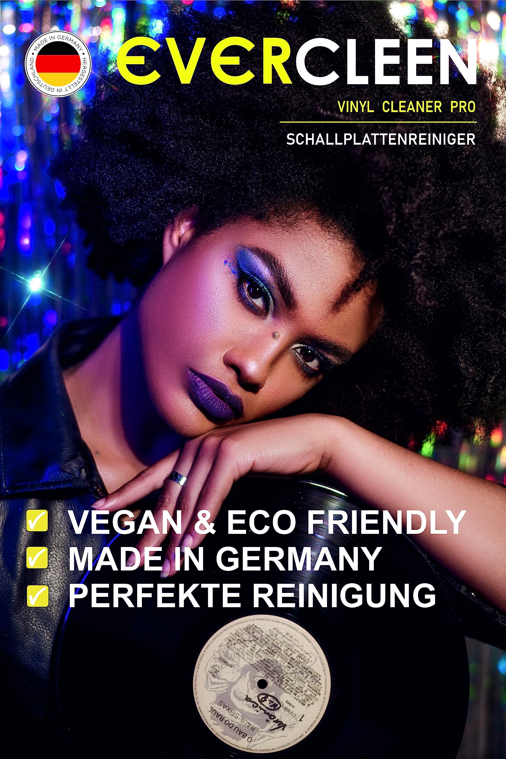Limpiador de Pantalla de Vinilo Record Cleaner Pro 2X 500 ml + 2 paños de Microfibra + 2 cepillos. Limpiador Vegano Respetuoso con el Medio Ambiente, Fabricado en Alemania