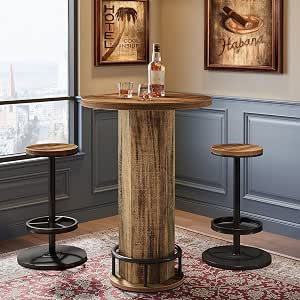 Tribesigns Round Bar Table with Chairs, Industrial Bistro Set with 2 Barstools