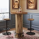 Tribesigns Round Bar Table with Chairs, Industrial Bistro Sets with 2 barstools, Pub Cocktail Table with Metal Ring Footrest for Kitchen Nook, Apartment, Small Space 1 Rustic Brown