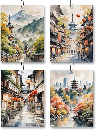 Miniatura 13 de Ambientador de Aire para Coche Floral Abstracto Bohemio 4 Piezas, Ambientador de Aire Colgante de Flores Retro Naranja y Negro para Mujeres y Niñas