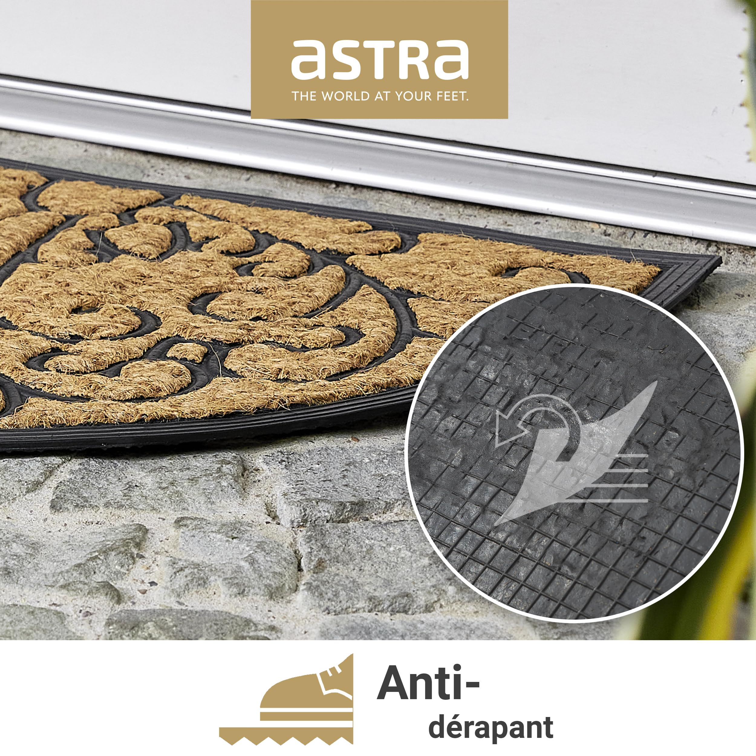 Paillasson antidérapant extérieur résistant aux intempéries - Tapis d'entrée en caoutchouc et coco - Tapis de propreté 45x75 cm Soleil Semi-circulaire