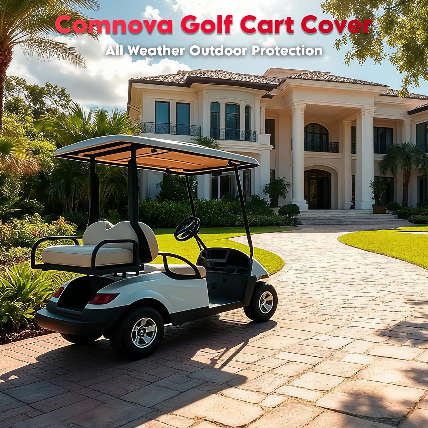 Comnova Golf Cart Cover 6 Passenger - 600D Waterproof Golf Carts Enclosure with Zipper, Windproof & UV Resistant, Outdoor Golf Cart Cover Universal Fit EZGO, Club Car, Yamaha up to 138"L x 48"W x 66"H