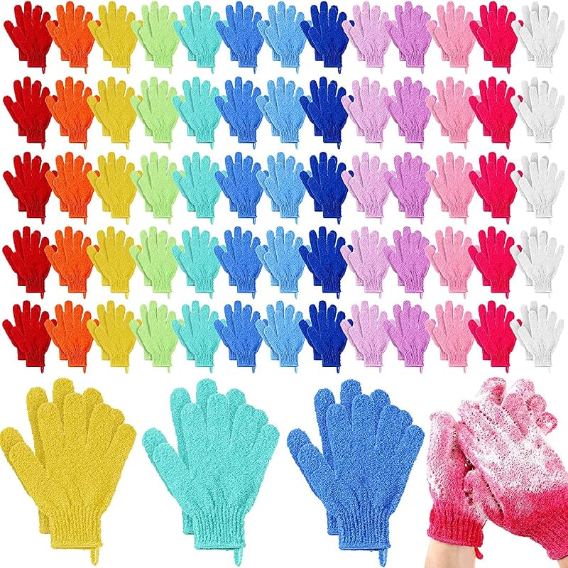 Didaey Luvas Esfoliantes para Banho com Alça para Pendurar, Multicoloridas, Pacote com 104 unidades