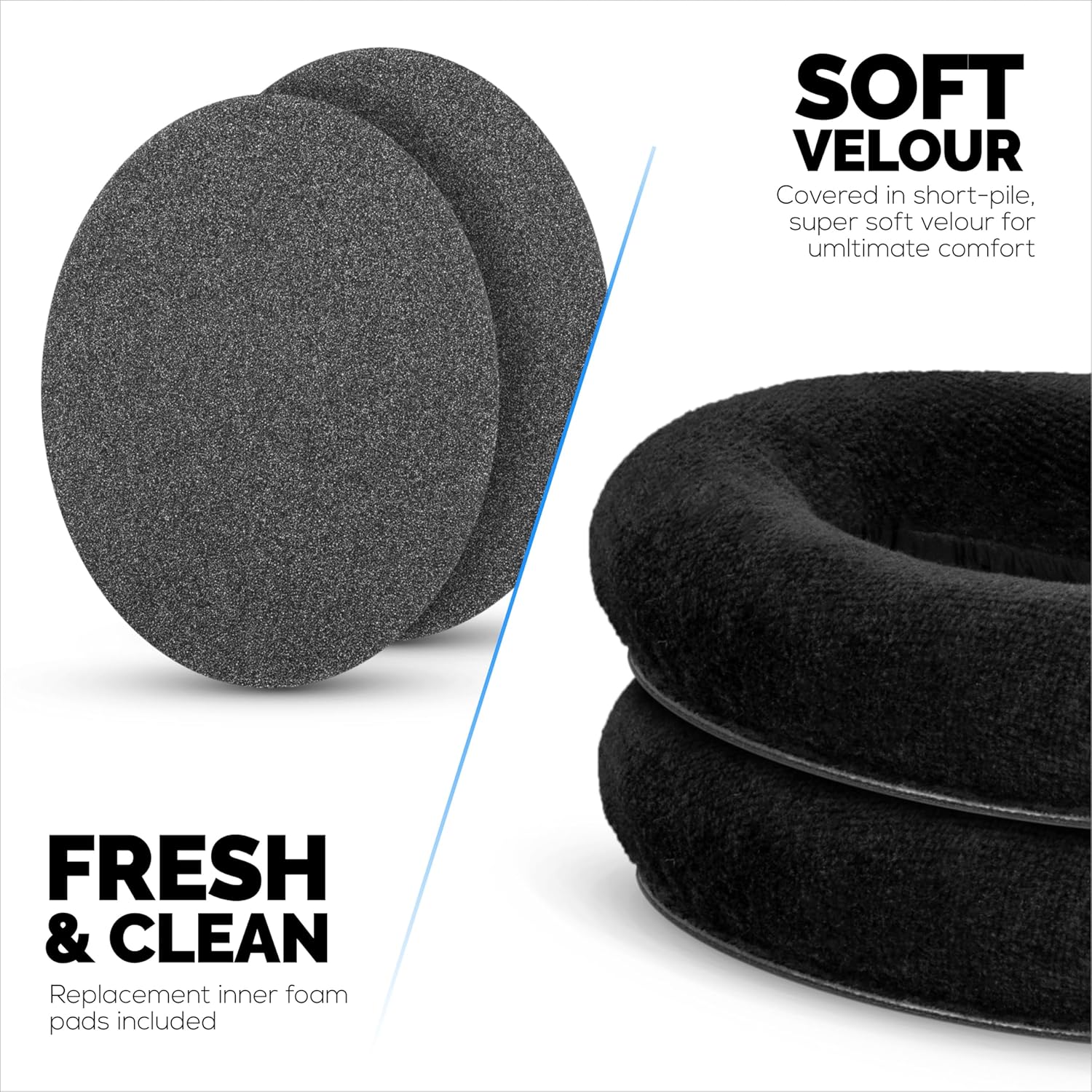 Replacement Earpads for Sennheiser HD598 (CS/SE/SR), HD599, HD558, HD518, HD595, HD569, HD579, HD560, HD555, HD515, HD559 Headphones, Soft Velour, Extra Comfort, by Brainwavz (Black)