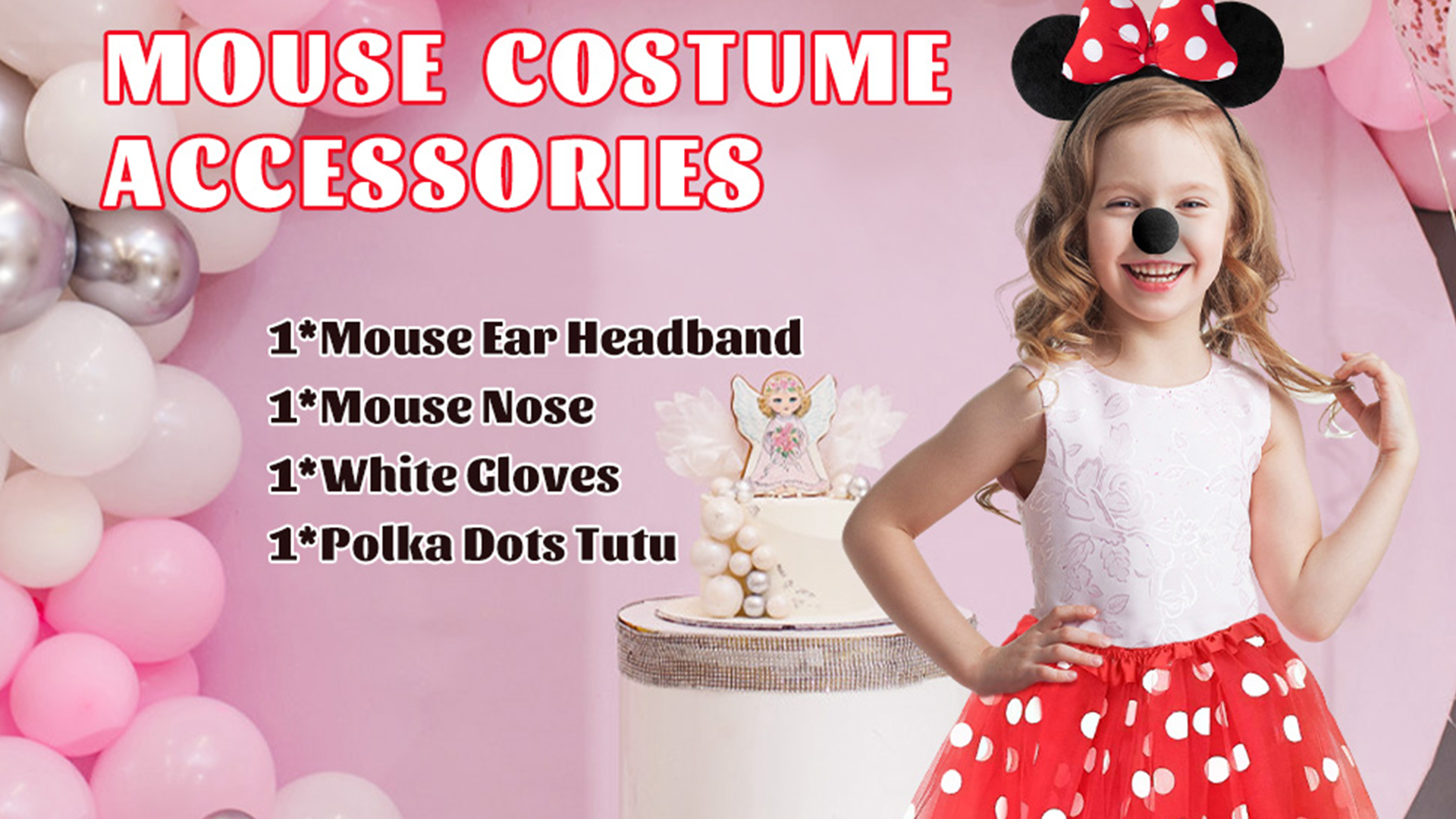 Costume Da Topolino Con Tut&ugrave; Rosso A Punti | Per Bambine E Donne | Include Fascia Orecchie E Naso