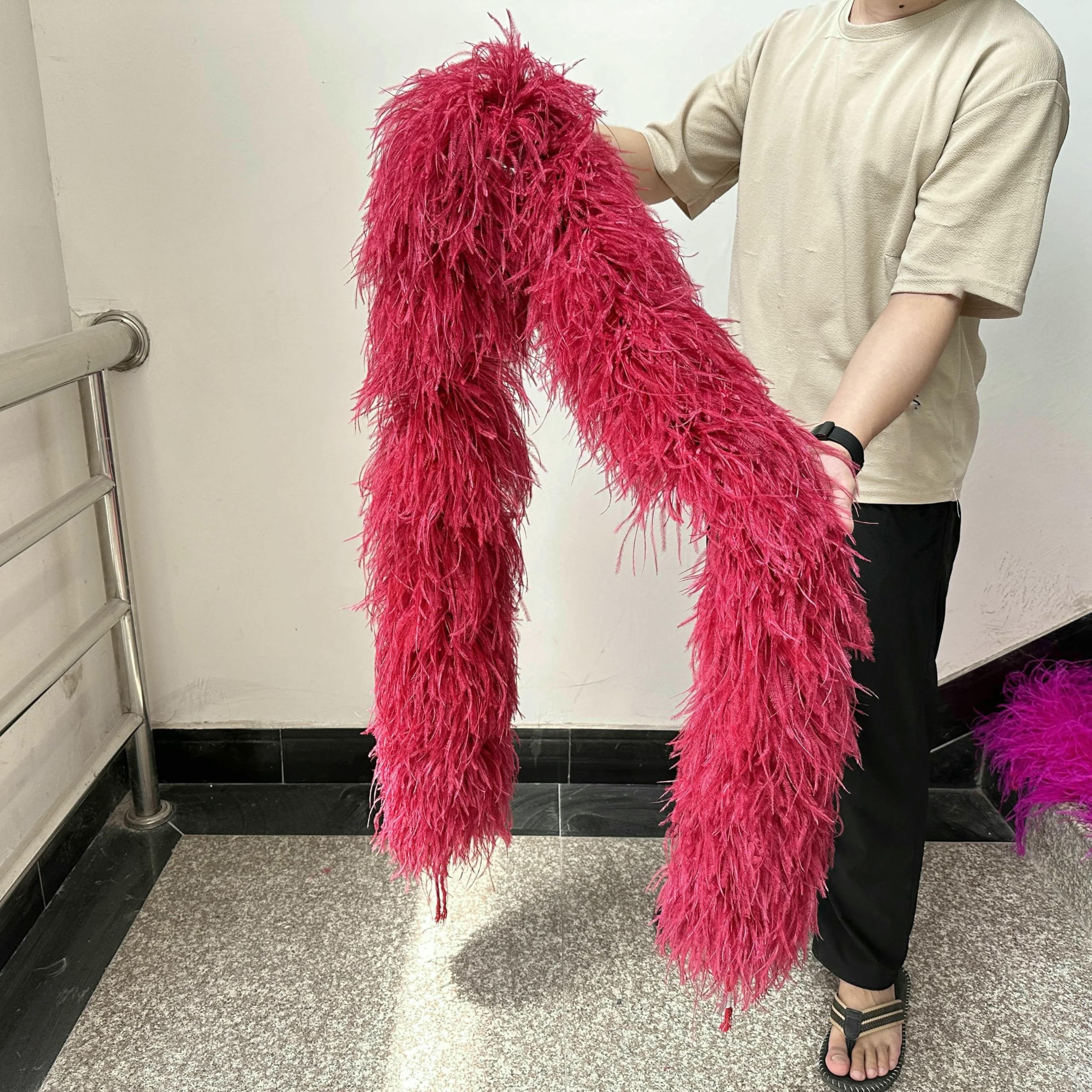 6 8 10-lagige rosarote Straußenfeder-Boas, 1 m, 2 m, flauschiger Federboa-Schal für Partykleid, Rock, Kleidung, Dekor, Federschal, 19, 1 m, 8-lagig