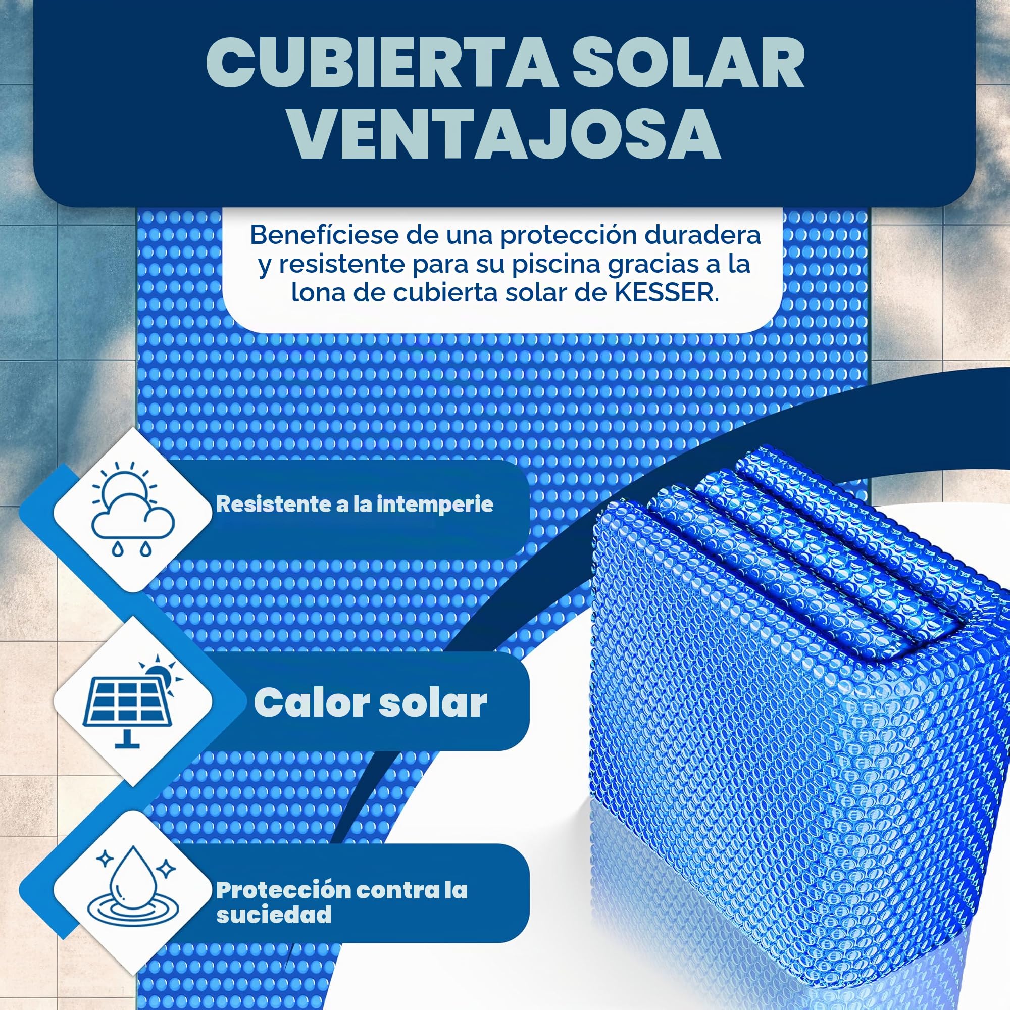 KESSER® Lona solar para piscina de 400 µm, lona solar rectangular de 600 x 400 cm, cubierta solar flexible que se puede cortar, lona para piscina para calentar el agua, cubierta solar con tijeras