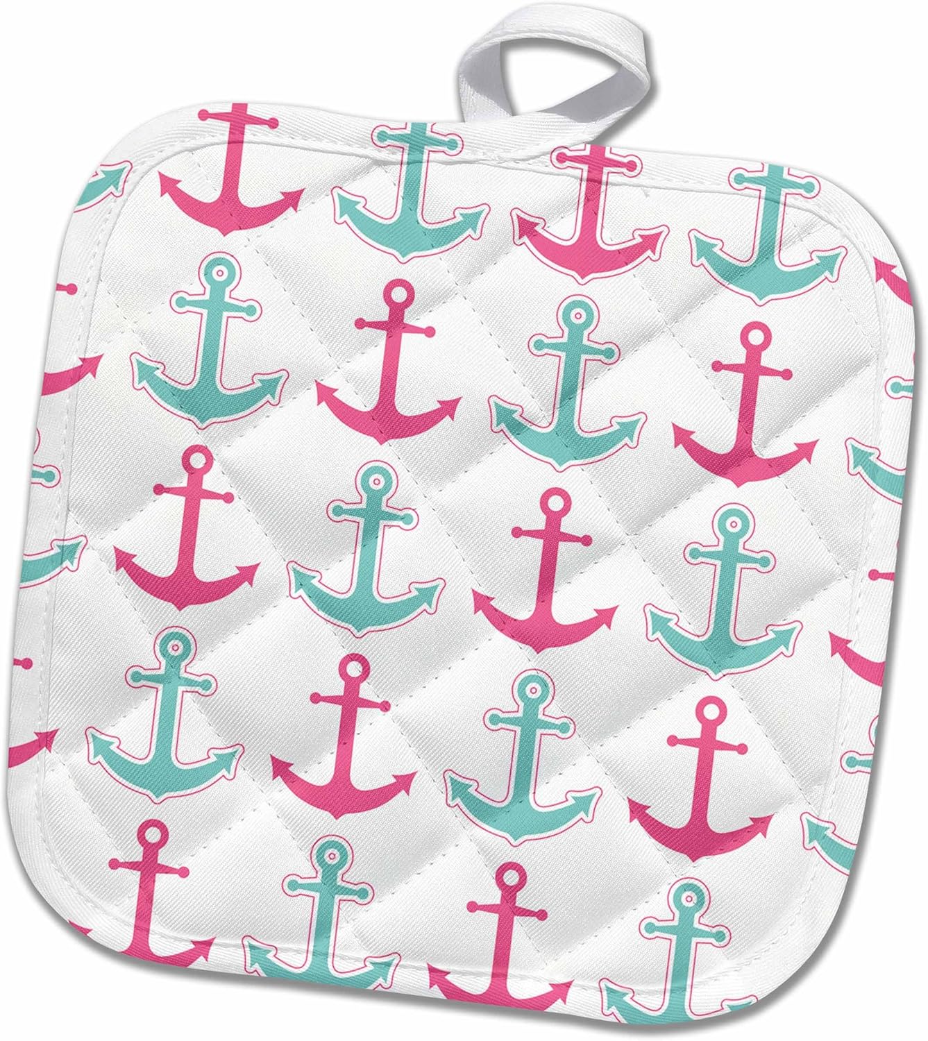 3D Rose Pink and Aqua Anchors Pot Holder, 8 x 8