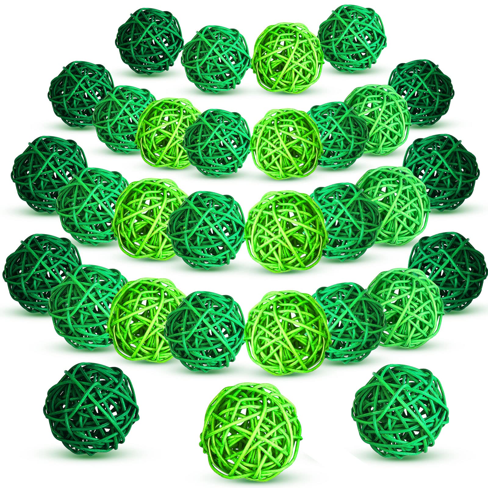 Treela 45 Pieces St. Patrick's Day Wicker Rattan Balls Green Decorative Orbs Vase Fillers for Craft Party Wedding Table Decoration Baby Shower Aromatherapy Accessories,1.77 Inches