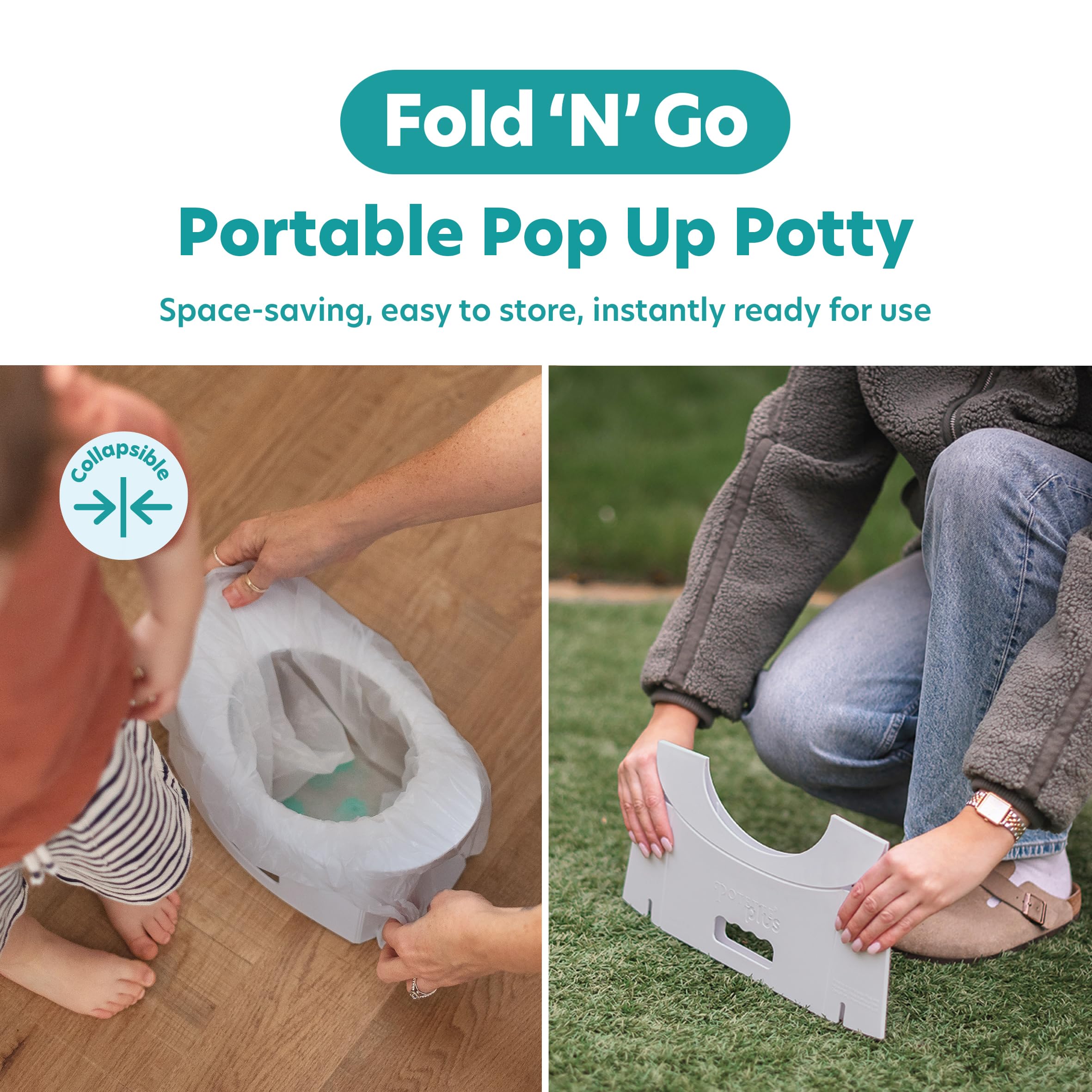Potette® Fold ‘N’ Go Travel Potty - Compact Portable Potty for Toddlers & Kids, White - Image 2