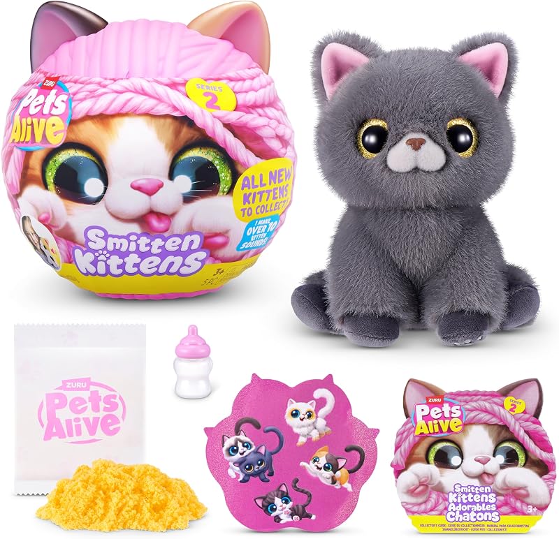 Pets Alive Smitten Kittens Series 2 (British Shorthair) by ZURU – Interactive Plush Cat Toy with 10 Sounds, Surprise Unboxing, Soft Collectible Pet for Ages 3+