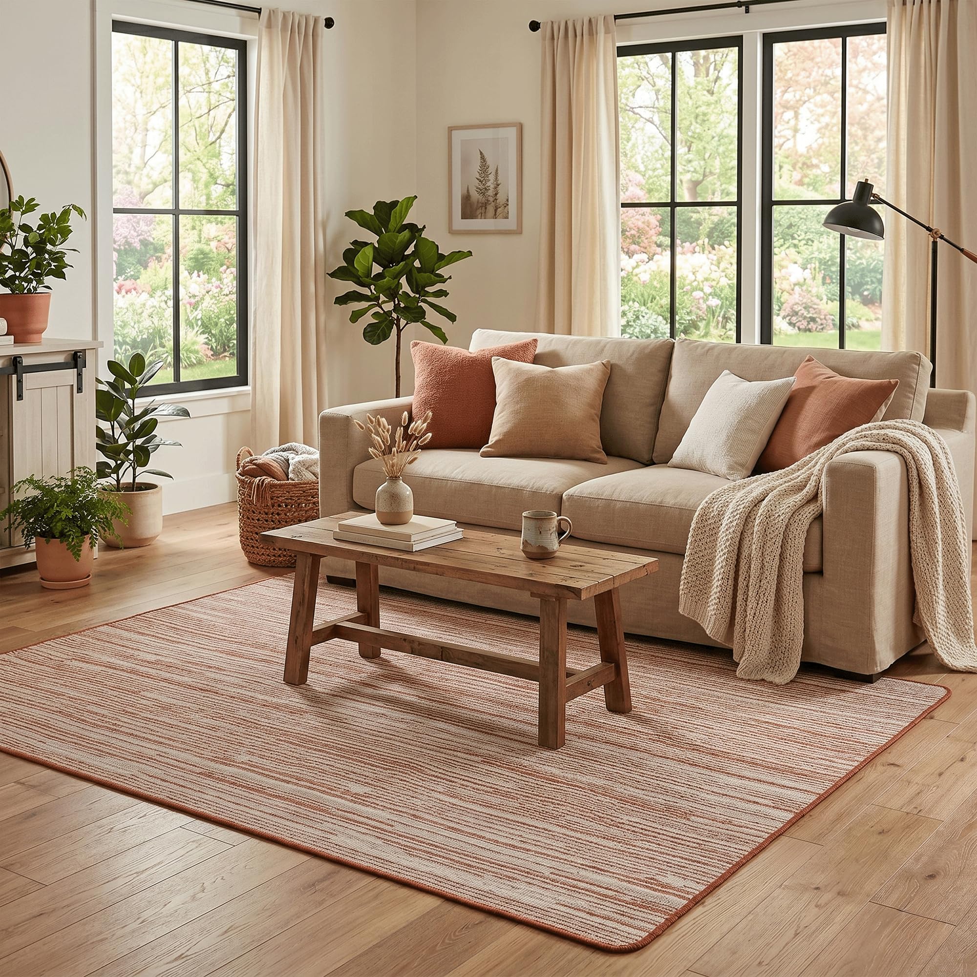Snapstyle Tapis intérieur & extérieur Newport Terracotta – Tapis réversible à Rayures pour Balcon et terrasse